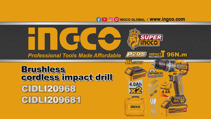Ingco 20V Cordless Brushless Impact Drill, 96Nm (Solo Unit) | CIDLI209681