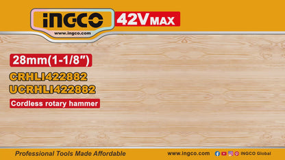 Ingco 42V Cordless BL SDS-Plus Rotary Hammer 4.5J, 2.5Ah Kit | CRHLI422882