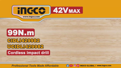 Ingco 42V Cordless BL Impact Drill 99Nm, 2.0Ah Kit | CIDLI429982