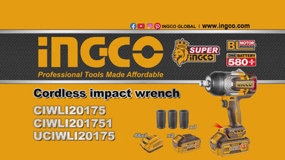 Ingco 20V BL Cordless 3/4" Sq. Dr. Impact Wrench 1750Nm (Solo Unit) | CIWLI201751