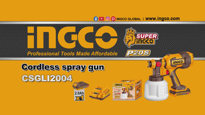 Ingco 20V Cordless Spray Gun 800 ml/min, 2.0Ah Kit | CSGLI20042