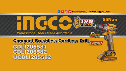 Ingco 20V Compact BL Cordless Drill 55Nm (Solo Unit) | CDLI205581