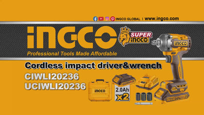 Ingco 2-In-1 20V BL Cordless Impact Wrench & Driver 230Nm, 2.0Ah Kit | CIWLI20236