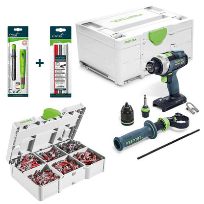 Festool TPC 18/4 BASIC QUADRIVE Cordless Percussion Drill + Dowel Set + Pica Big Dry Marker with Refill Set