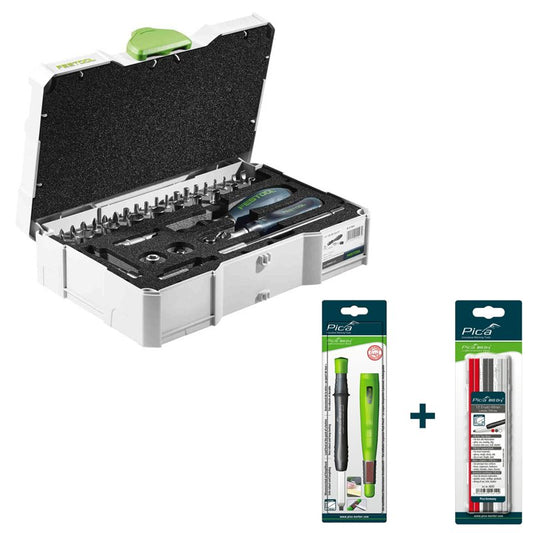 Festool Ratchet Set 1/4"-CE RA-Set 37 + Pica Big Dry Marker with Refill Set