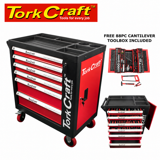 Tork Craft 184 Piece 6-Drawer Roller Cabinet Tool Kit +  88 Piece 5-Tier Cantilever Toolbox| TC620050-COMBO